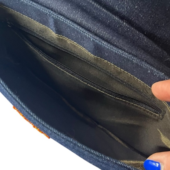 Designer Inspired Denim Clutch with Colorful Beads - Picture 8 of 8